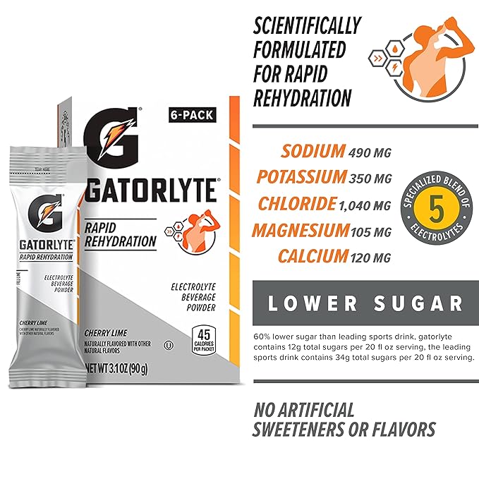 Gatorade Gatorlyte Powder Cherry Lime, 16.9oz, (Pack of 6)