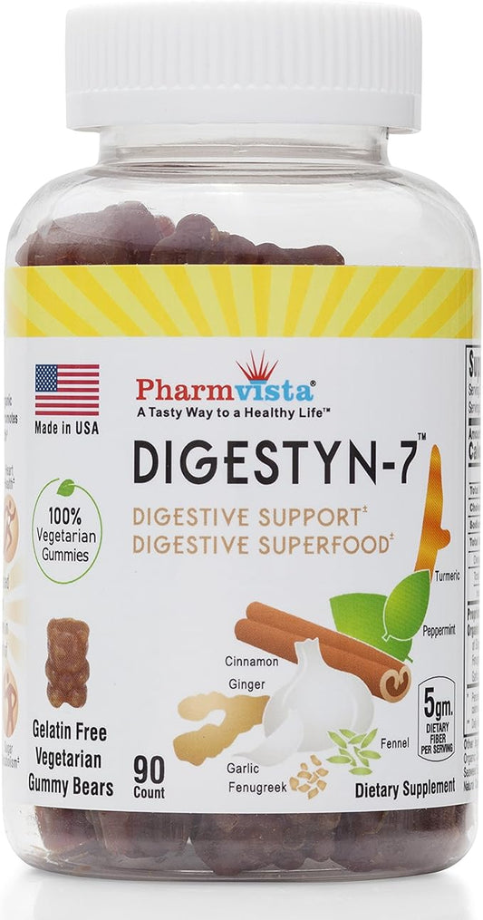 Digestyn7 - Organic Digestive Gummies 200mg 90 Count - Organic Ginger, Garlic, Turmeric, Cinnamon, Fennel, Fenugreek and Mint