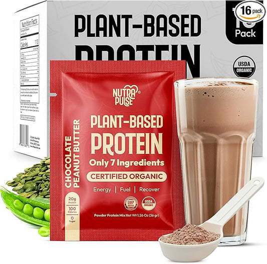 Chocolate Peanut Butter Vegan Protein Powder Sample Pack – 20g Organic Plant-Based Protein Smoothie & Shake Ready – Gluten-Free, Dairy-Free, Clean, Easy to Digest – 16 Single Servings