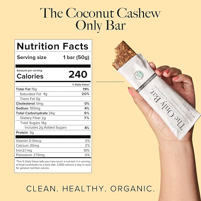 Truvani Plant Based Snack Bars | Coconut Cashew 4 Pack | 5g Protein | USDA Organic and Vegan | The Only Bar | Dairy, Soy, and Gluten Free | Individually Wrapped