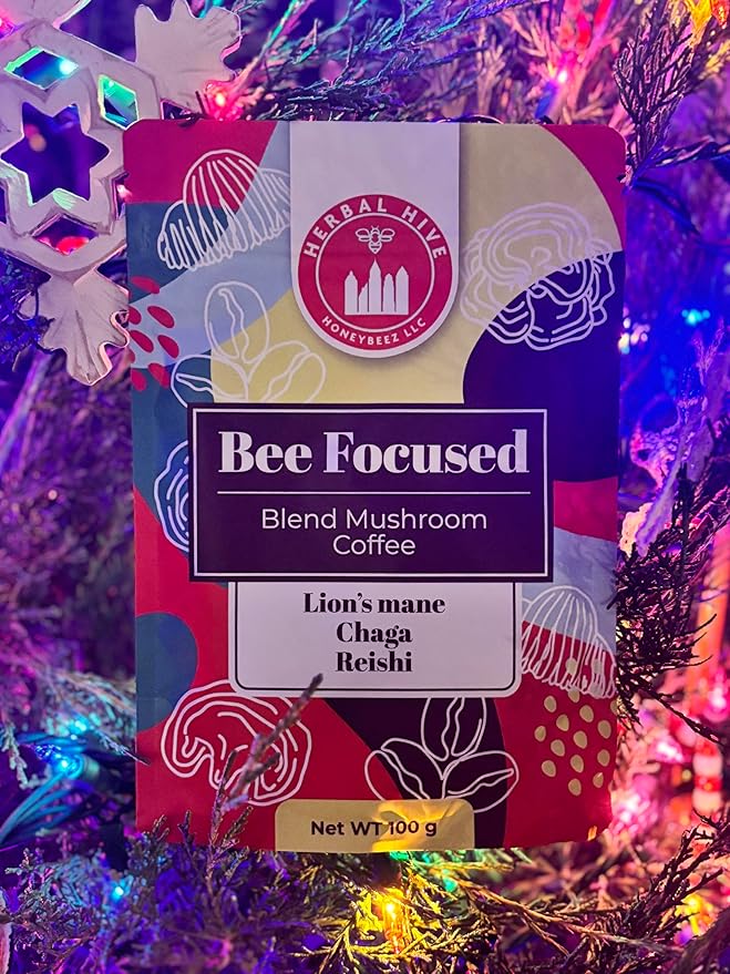 Mushroom Coffee by Herbal Hive Bee Focused Includes Adaptogens Reishi, Lion's Mane, and Chaga Superfood Low Acid Instant 30 Servings (3.5 oz, Dark Roast)