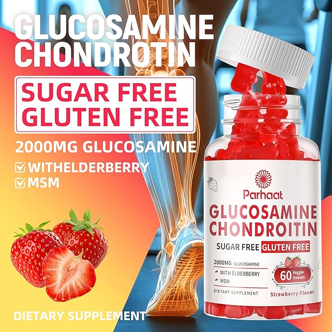 Glucosamine Chondroitin Gummies with MSM & Elderberry Extra Strength - Joint Support, Antioxidant Immune Support Supplement for Adults, Men & Women.Strawberry-2pack