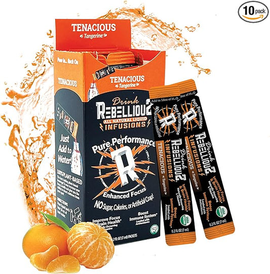Tenacious Tangerine Organic Energy Drink Mix – No Sugar, Loaded with Antioxidants, L-Theanine, and Natural Caffeine – 10 Count