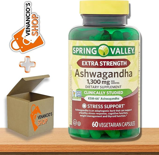 Spring Valley Ashwagandha 1300mg Extra Strength Capsules, 60 Pills Dietary Supplement (Pack of 1)
