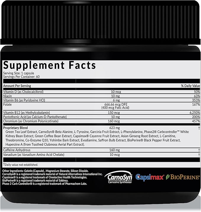 Saba ACE G2 - Thermogenic Fat Burner. Weight Loss Supplement, Appetite Suppressant, & Energy Booster - Green Tea Extract,Capsimax, Garcania, Carnosyn & More - 60 Capsules