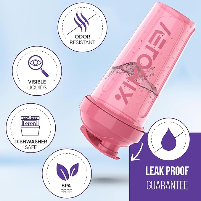 -2 Pack- 28 oz Protein Shaker Bottles for Protein Mixes - 2x Wire Whisk | Leak Proof Shaker Cups for Protein Shakes | Protein Shaker Bottle Pack | Shakers for Protein Shakes-Pink&Transparent
