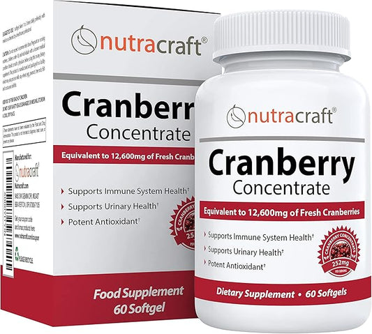#1 Cranberry Extract Supplement for Bladder & Urinary Tract Support | 12,600 mg of Fresh Cranberries, Vitamin C & E and Polyphenols | Lab Tested & Easy to Swallow | 60 Softgels