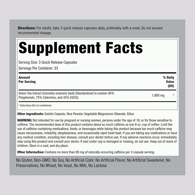 Piping Rock EGCG Green Tea Extract 1800 mg | 100 Capsules | Standardized Supplement | Non-GMO, Gluten Free