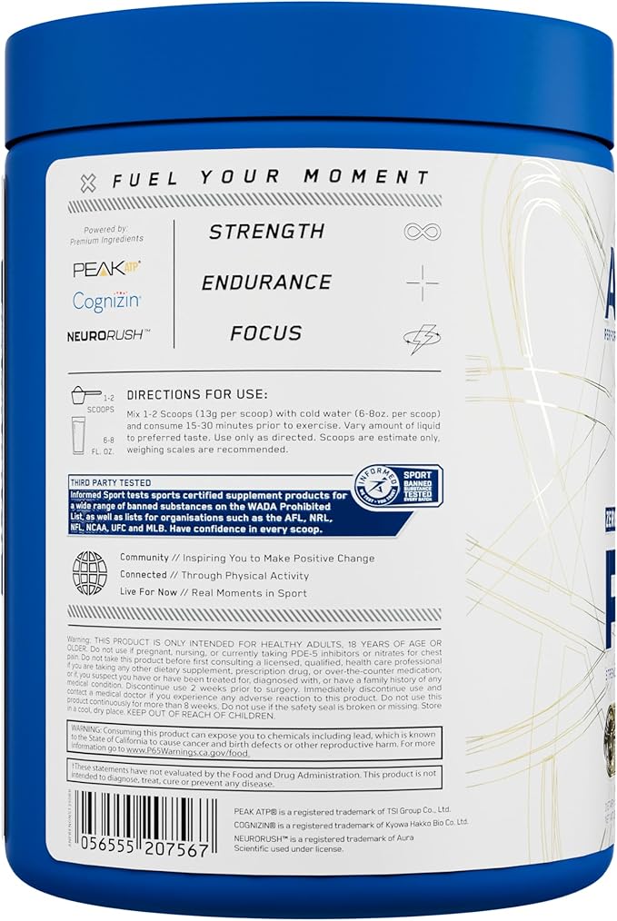 AN Performance Non-Stimulant Pre-Workout Supplement | Zero Caffeine Energy Drink Mix | Beta Alanine + Citrulline | Third-Party Tested | Informed Sport Certified | Blue Razz | 30 Servings