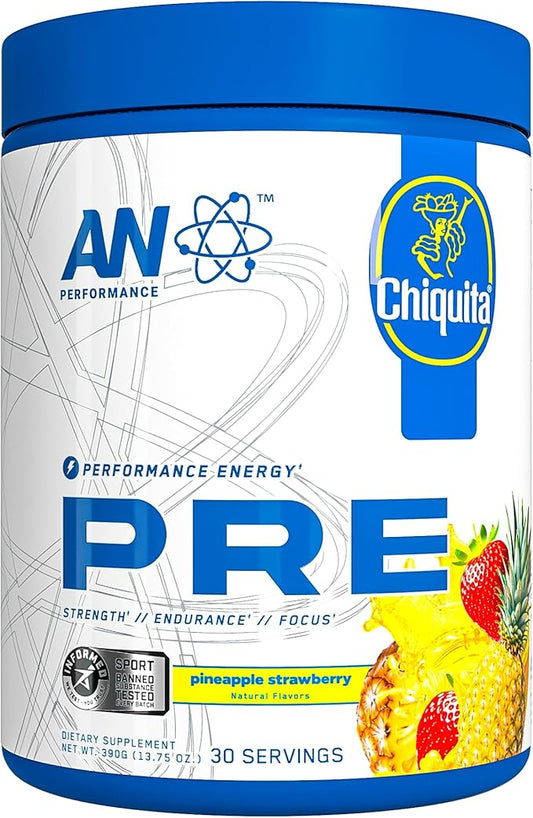 AN Performance Pre-Workout Powder Supplement for Men & Women | Energy Drink Mix with 300mg Caffeine + Beta Alanine + Citrulline | Third-Party Tested | Strawberry Pineapple | 30 Servings
