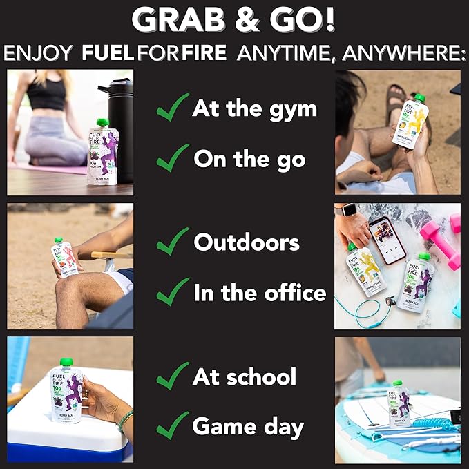 Fuel for Fire VEGAN Protein Smoothie Squeeze Pouch - Berry Acai (24-Pack) | Healthy Snack & Recovery | No Sugar Added, Dietitian Approved | Plant Based Functional Fruit Smoothies (4.5oz pouches)