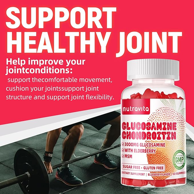 Glucosamine Chondroitin Gummies with MSM & Elderberry Extra Strength - Joint Support, Antioxidant Immune Support Supplement for Adults, Men & Women.60 Strawberry Chews