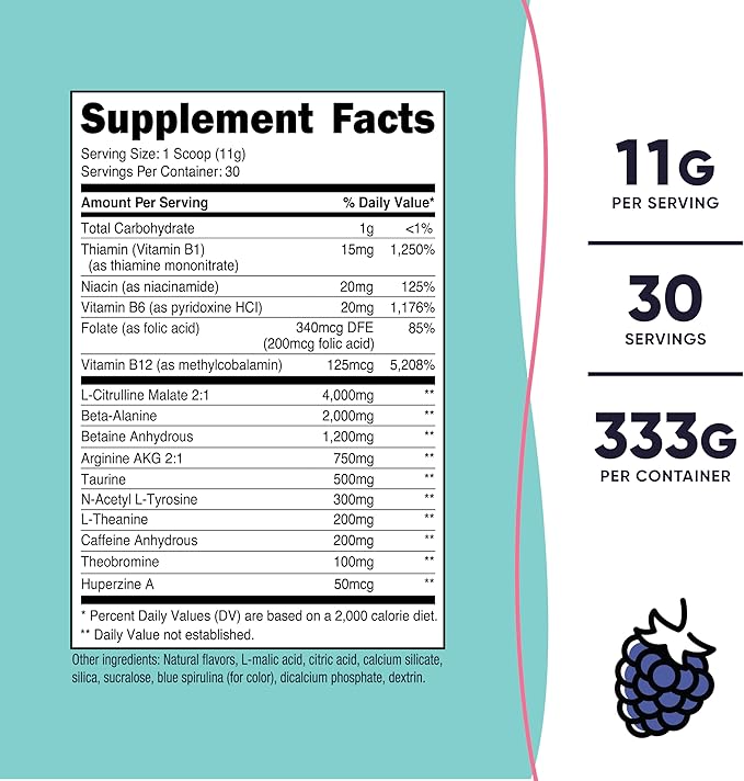 Nutricost Pre-Workout Powder for Women, Blue Raspberry, 30 Servings