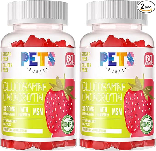 Glucosamine Chondroitin Gummies with MSM & Elderberry Extra Strength - Joint Support, Antioxidant Immune Support Supplement for Adults, Men & Women.(2 Pack) Strawberry