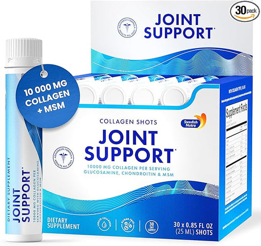 Swedish Nutra - Joint Support 30 Shots I Collagen Type I, II & III I Glucosamine, MSM, Chondroitin, Turmeric I Sugar-Free - 30 Day Supply