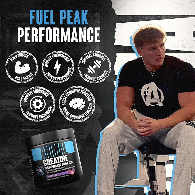 Animal Creatine Chews Tablets - Enhanced Creatine Monohydrate with AstraGin to Improve Absorption, Sea Salt for Added Pumps, Delicious and Convenient Chewable Tablets - Grape
