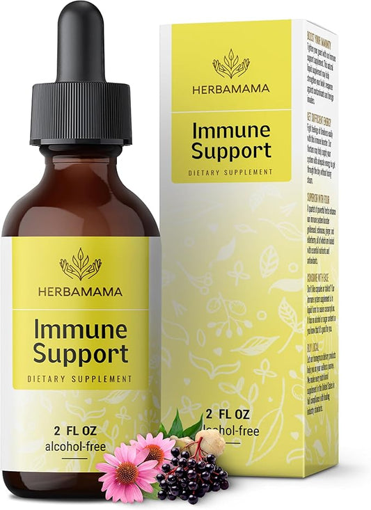 HERBAMAMA Liquid Immune Support Drops - Vegan Echinacea Goldenseal Tincture with Ginger Root & Elderberry - Non-GMO, Alcohol & Sugar-Free Supplement with Immune Support Herbs, 28-Day Supply