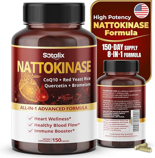 Nattokinase with CoQ10 + Red Yeast Rice Quercetin + Bromelain -Immune Booster - USA Made & Tested (150-day Supply (Pack of 1))