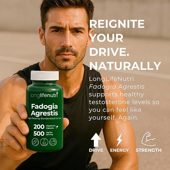 Fadogia Agrestis 500mg – 200 Vegetarian Capsules | 10:1 Stem Extract | Natural Libido Booster for Men | Supports Vitality & Performance | Tongkat Ali Fadogia Agrestis Stack | Made in USA-GMP Certified