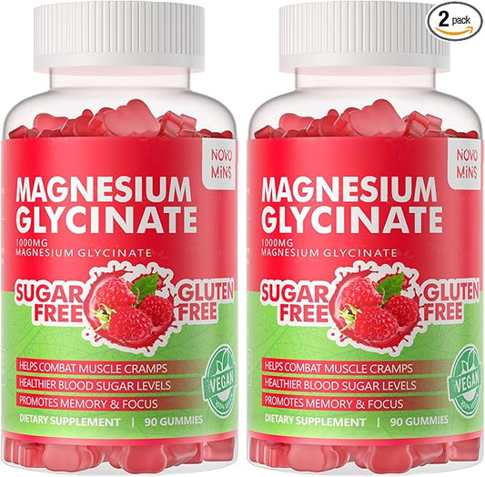 180 CT Magnesium Glycinate Gummies 1000mg - Sugar Free Magnesium Potassium Supplement with Vitamin D, B6, CoQ10 for Calm Mood & Sleep Support - 180 Raspberry Gummies
