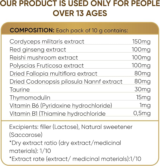 Dong Thao NAM - Organic Red Ginseng and Cordyceps Powder, 6 in 1 Herbal Extract, Increases Alertness, Increases Energy and Reduces Fatigue, Caffeine Free, Pack of 30