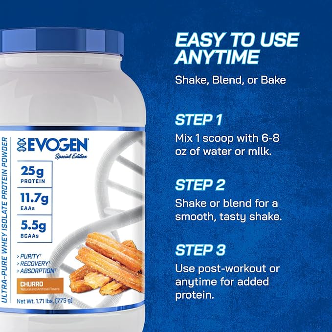 Evogen Isoject - Whey Protein Isolate | Ultra-Pure Whey Protein Powder with Ignitor Enzymes, BCAAs, and EAAs | Enhanced Absorption & Recovery | Churro | 25 Servings