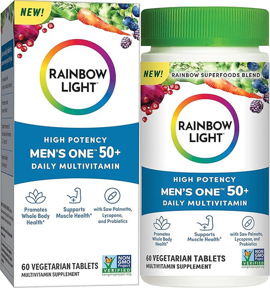 Rainbow Light Multivitamin for Men 50+, Vitamin C, D & Zinc, Probiotics, Men's One 50+ Multivitamin Provides High Potency Immune Support, Non-GMO, Vegetarian, 60 Tablets