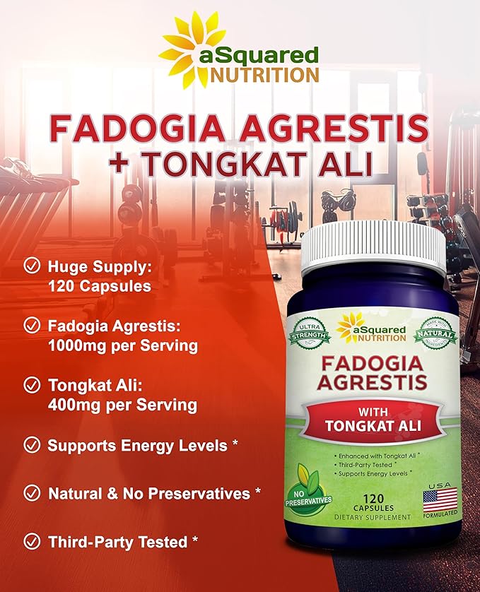 aSquared Nutrition Fadogia Agrestis 1000mg & Tongkat Ali 400mg - 120 Capsules - Fadogia Agrestis Extract Supplement and Powder Complex Pills