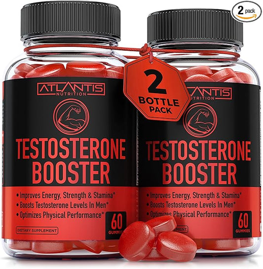 Atlantis Nutrition Testosterone Booster Gummies For Men - Enhances Strength & Stamina - Optimizes Performance & Male Enhancement - Made With Tribulus, Horny Goat Weed, Maca Root | 2-Pack (120 Gummies)