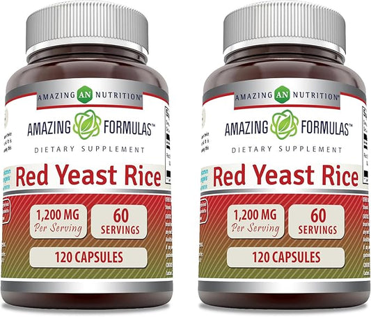 Amazing Formulas Red Yeast Rice 1200mg Per Serving Capsules Supplement | Non-GMO | Gluten Free | Made in USA (120 Count | 2 Pack)