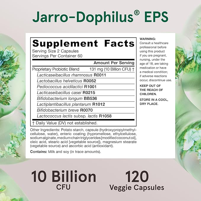 Jarrow Formulas Probiotics 10 Billion CFU - Probiotic Supplement Capsules for Gut Health for Women and Men, 120 Veggie Capsules, Up to 60 Days