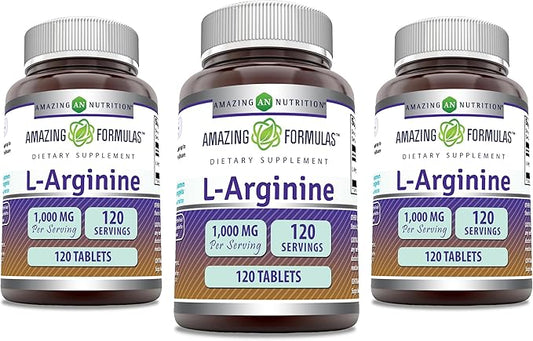 Amazing Formulas L-Arginine Supplement | 1000 Mg Per Serving | Tablets | Amino Acid Supplement for Women & Men | Non-GMO | Gluten Free | Made in USA (120 Count | 3 Pack)