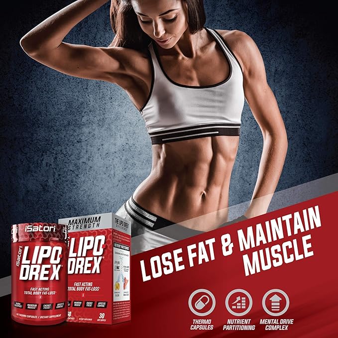 iSatori Lipo-Drex Fat Loss Thermogenic Formula - Fast Acting Weight Loss -Appetite Suppressant (60 Capsules) L-Carnitine Liquid Fat Burner and Metabolism Activator- Mixed Berry (32 Servings)