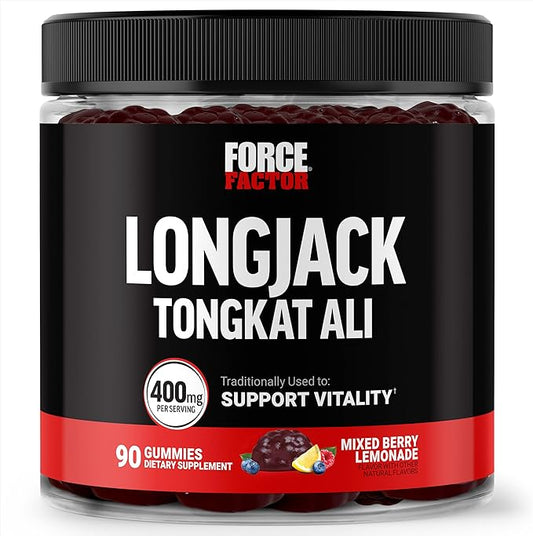 Force Factor Longjack Tongkat Ali Gummies, Tongkat Ali for Men to Support Male Vitality and Drive, 400mg Tongkat Ali with BioPerine, Mixed Berry Lemonade, 90 Gummies