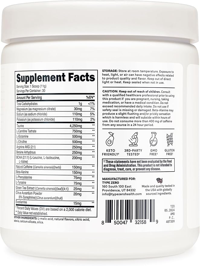 Type Zero Amino Burn Vegan BCAAs + Pre-Workout (Pina Colada Flavored)