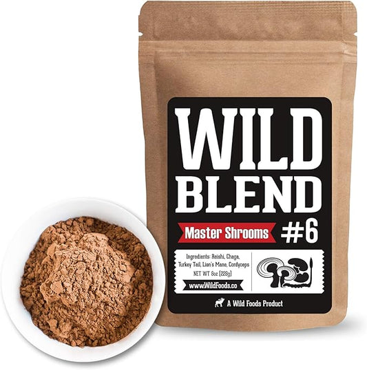 Wild Foods Wild Mushroom Blend-Supercharged Reishi, Chaga, Cordyceps, Turkey Tail and Lion’s Mane - 8Oz Pack Adaptogenic Stress Reducer for Increased Mental Clarity - Nootropic Liquid Blend for Coffee