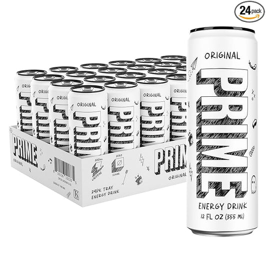 PRIME Energy ORIGINAL, Zero Sugar Energy Drink, Preworkout Energy, 200mg Caffeine with 355mg of Electrolytes and Coconut Water for Hydration| Vegan, Gluten Free, 12 Fluid Ounce |24 Pack