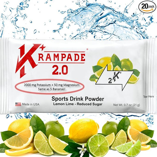 Potassium Magnesium Supplement Electrolytes Powder - 50 mg Mag + 2000 mg K, >2X More Than Coconut Water | Cramp Relief | Hydration Packets