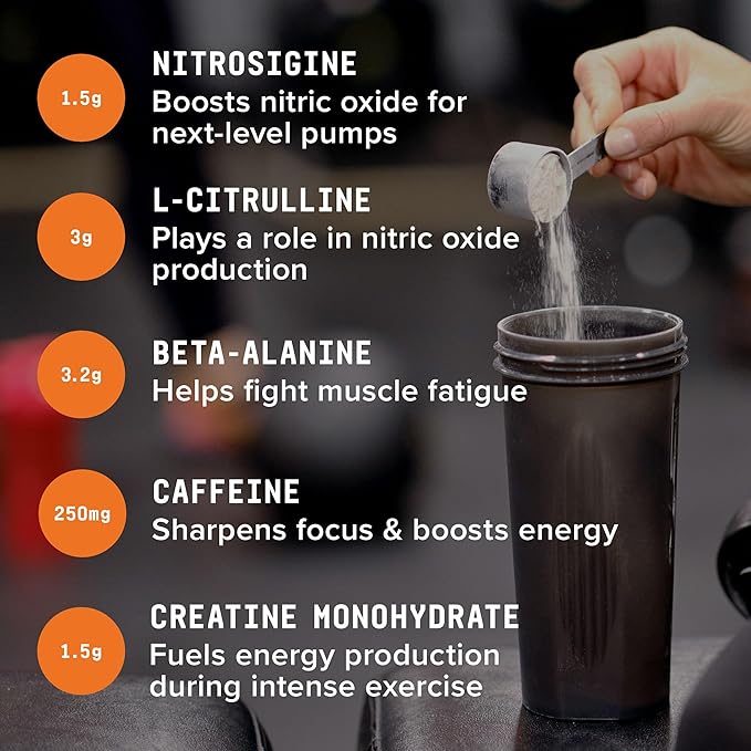 BEYOND RAW LIT PreWorkout Powder Supplement for Men and Women, Energy, Focus, Endurance, Pumps, Nitric Oxide Boost, 250mg Caffeine, Creatine, Beta Alanine, Orange Mango, 30 Servings