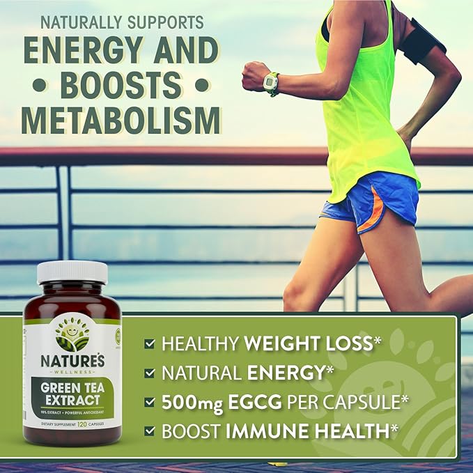 Green Tea Extract 98% Standardized with EGCG | Healthy Weight Support, Metabolism, Energy, Heart Health | Green Tea Capsules are Natural Caffeine Pills with Antioxidant & Free Radical Scavenger 1000mg