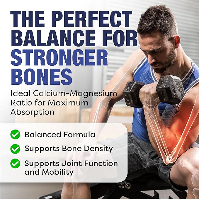 Plant-Based Calcium Magnesium Supplement with Boron, Vitamin D3 & K2 MK-7 - Optimal Calcium-Magnesium Ratio for Bone Strength and Health, Vegan, Non-GMO, Allergen-Free, 120 Capsules