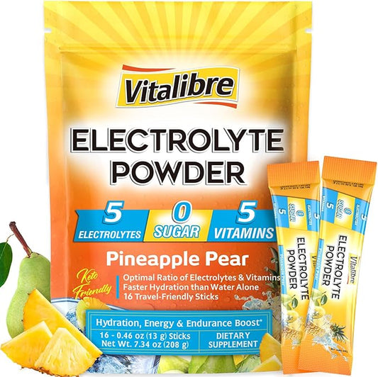 Electrolytes Powder Packets | Magnesium, Potassium, Sodium, Vitamin C | for Rapid Hydration | Zero Sugar & Keto | 16 Stick Packs | Pineapple Pear Flavor