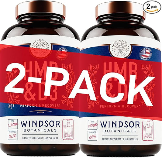 HMB and Vitamin D3 Supplement - Muscle Growth, Strength, Performance and Recovery Support - B-Hydroxy B-Methylbutyrate, D3 Plus Calcium, 1,000 MG HMB Supplements - 180 Days, 360 Capsules