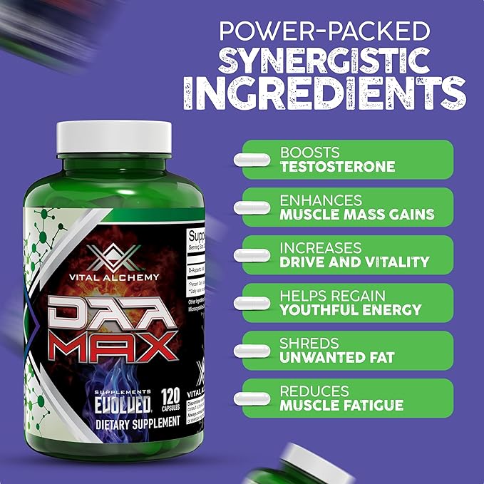Vital Alchemy DAA MAX Testosterone Booster Supplement for Men with D-Aspartic Acid 1500mg - Male Enhancing Test Boost - Workout, Build Muscle, Energy & Performance 60 Day Supply - Made in USA