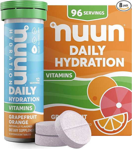 Nuun Vitamins Electrolyte Tablets with Vitamin D, C, E, A, & B6, Folic Acid, Magnesium & 4 Other Essential Electrolytes, Gluten Free & Vegan, Grapefruit Orange, 8 Pack (96 Servings Total)