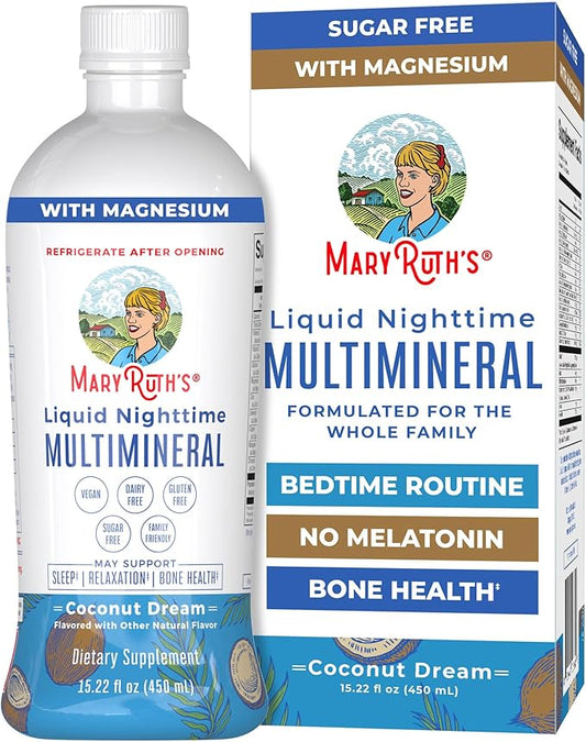 MaryRuth's Liquid Nighttime Multimineral | NO Melatonin | Bedtime Routine | Magnesium Citrate | Calcium | Zinc | Vitamin D3| Available in 4 Flavors | Vegan | Sugar Free | Gluten Free | 15.22 Oz