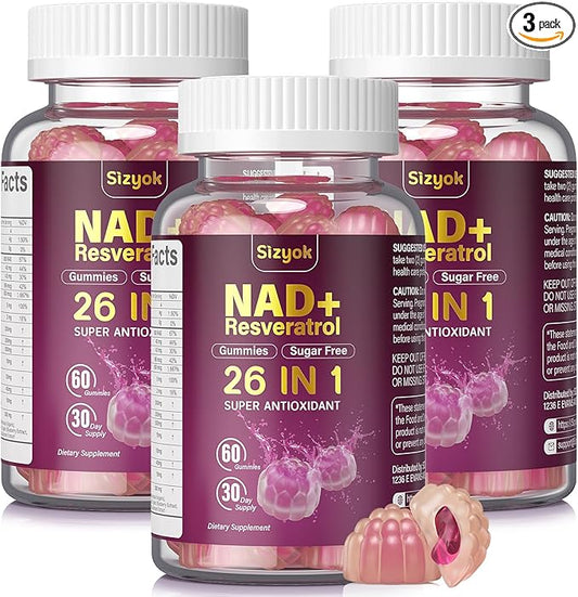 NAD Resveratrol Gummies, NAD supplements for Women with Hydrolyzed Collagen, Grape Seed, and D-Biotin Support Antioxidant Action, Anti-Aging, Cell Regeneration & Energy, Sugar-Free, 60 Gummies, 3 Pack