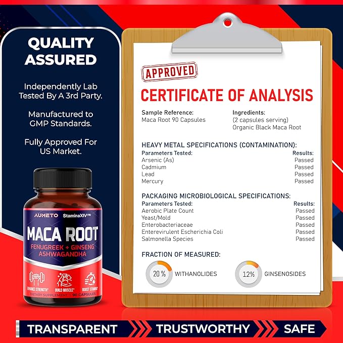 Maca Root Supplement - Advanced 12-in-1 Formula with Ashwagandha, Fenugreek, Panax Ginseng for Muscle Growth, Stamina and Performance - Made in The USA (90 Count (Pack of 1))
