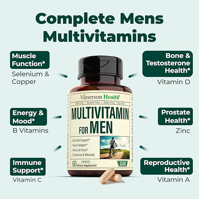 Vimerson Health Multivitamin for Men & Tongkat Ali for Men with Horny Goat Weed, Maca Root Powder, Tribulus Terrestris, Saw Palmetto Extract