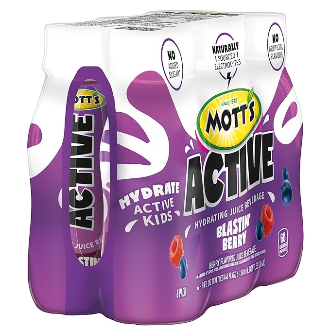 Mott's Active Blastin' Berry Hydrating Juice Beverage, 8 Fl Oz Bottles, 24 Count (4 Packs Of 6), Made With Naturally Sourced Electrolytes & Coconut Water, Gluten & Caffeine-free, Kosher
